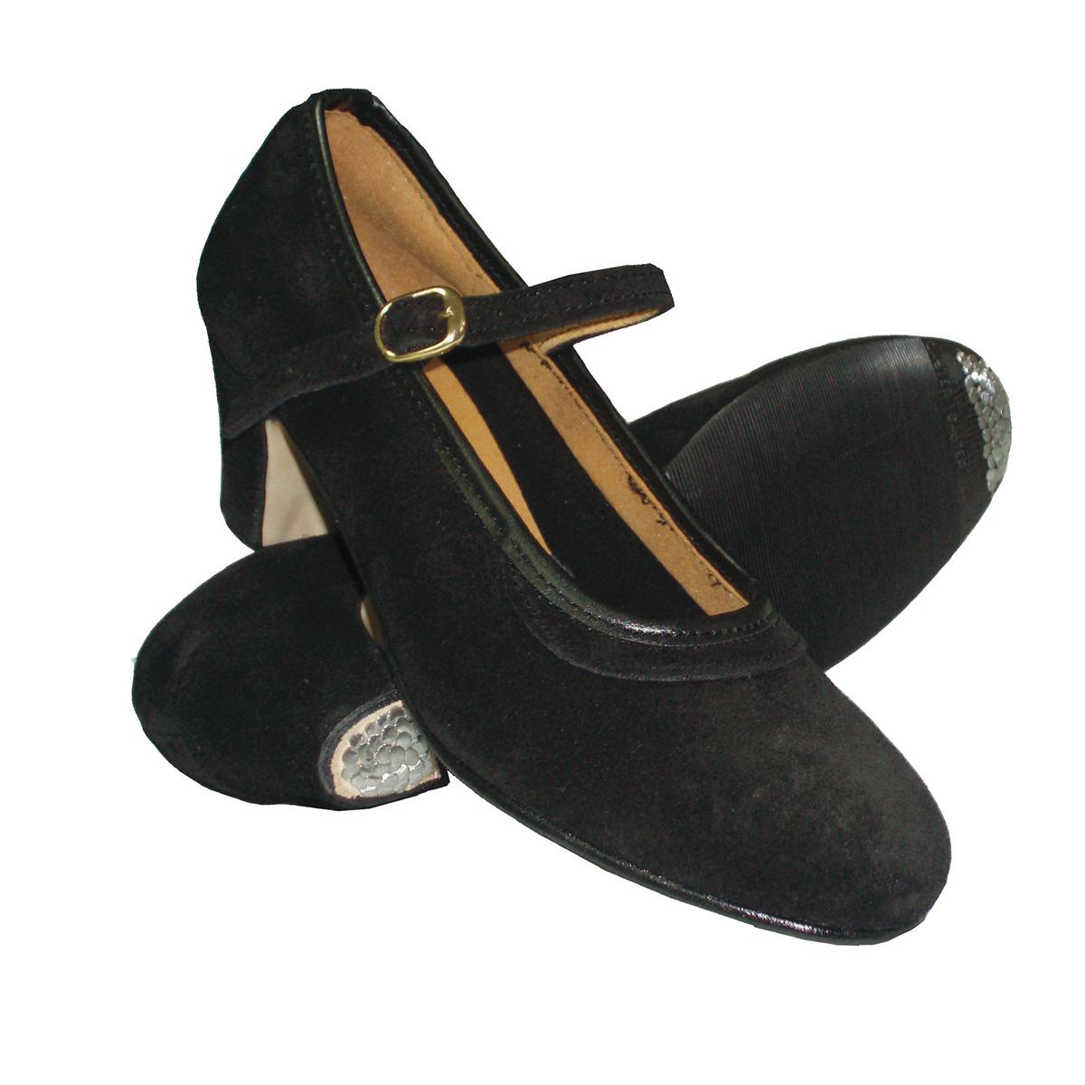 Intermezzo Damen/Mädchen Flamenco Schuhe 7233 Basico Ante Hebilla - Farbe: Schwarz (037) - Größe: 35,5
