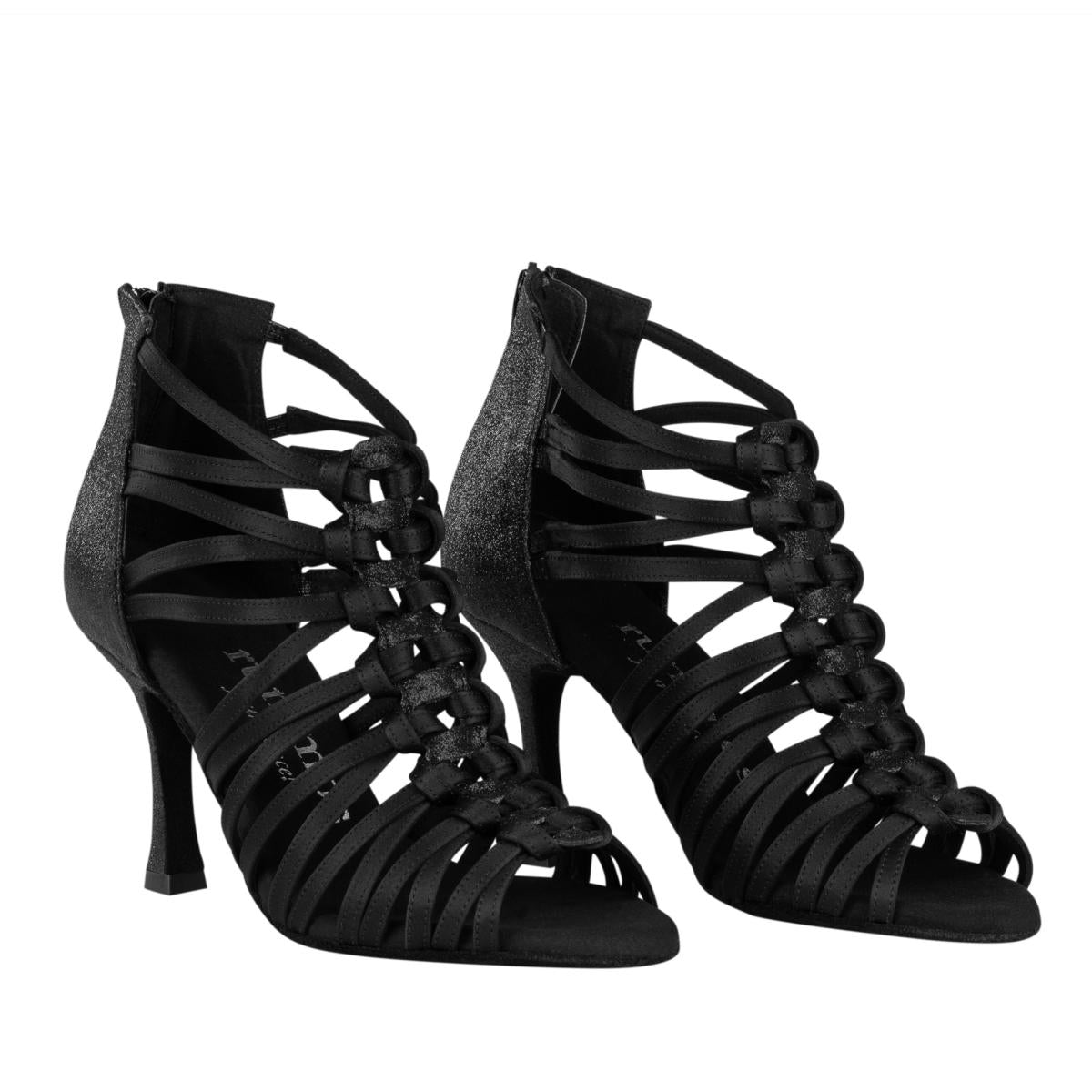 Rummos Damen Tanzschuhe Bachata 01 041-131 - Material: Satin - Farbe: Schwarz - Weite: Normal - Absatz: 70R Flare - Größe: EUR 39