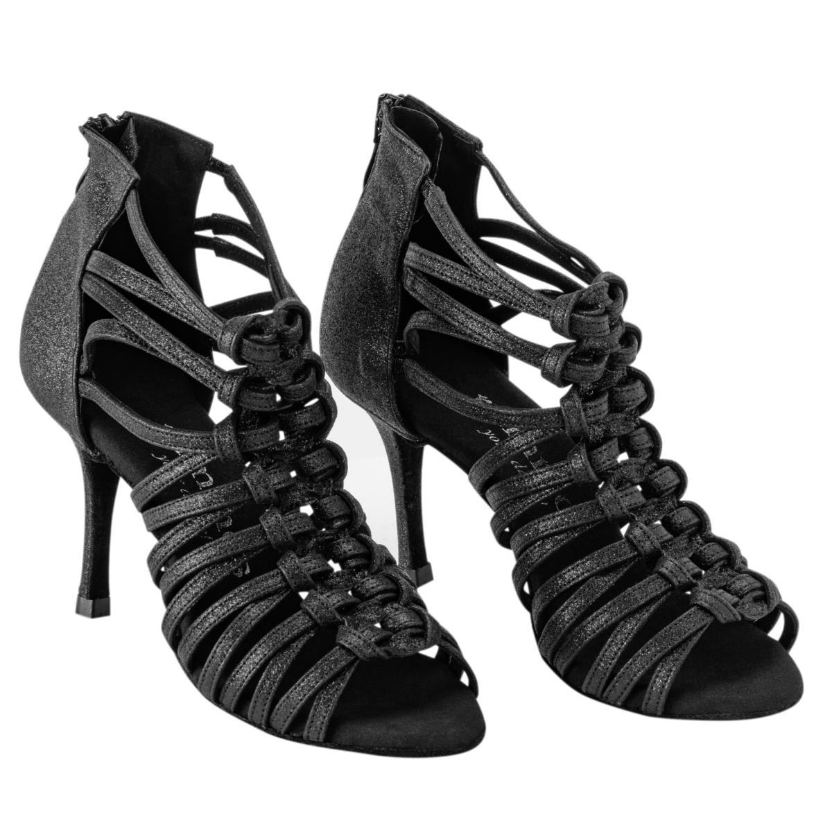 Rummos Damen Tanzschuhe Bachata 01 131 - Obermaterial: Glitzer - Farbe: Schwarz - Weite: Normal - Absatz: 80E Stiletto - Größe: EUR 42