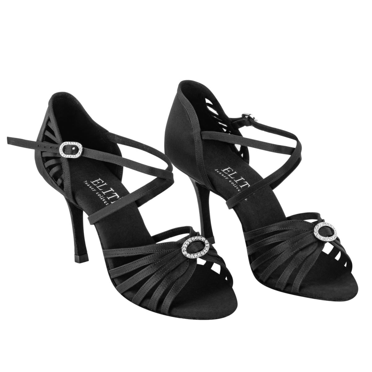 Rummos Damen Tanzschuhe Elite Celine 041 - Obermaterial: Satin - Farbe: Schwarz - Weite: Normal - Absatz: 80E Stiletto - Größe: EUR 33,5