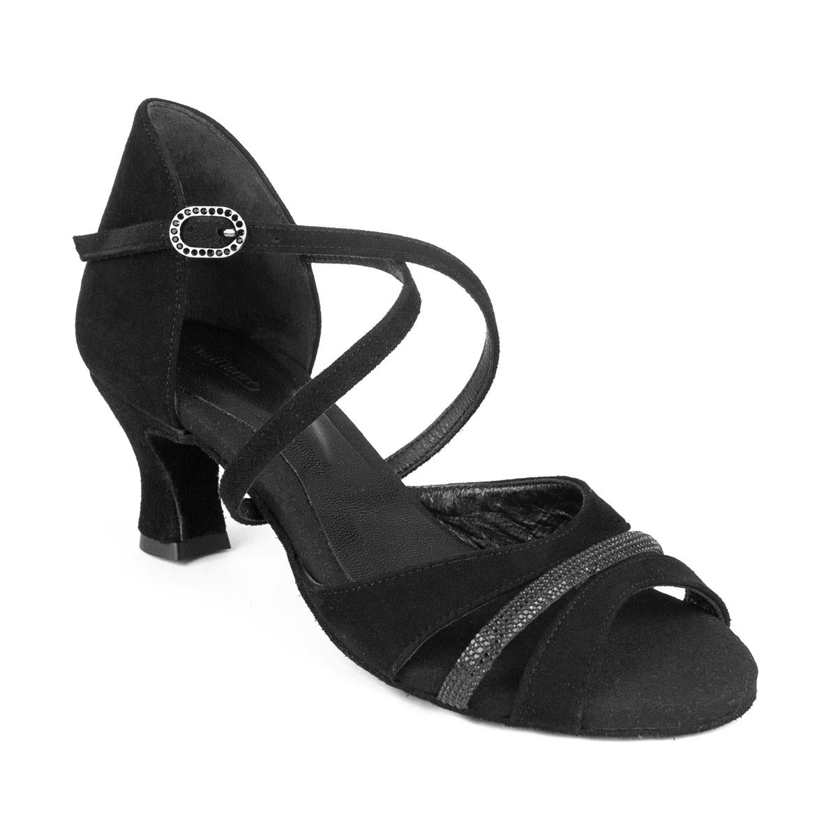 PortDance Damen Tanzschuhe PD816 - Obermaterial: Nubuck/Leder Schwarz - Absatz: 4,5 cm Spanish - Größe: 41 EU