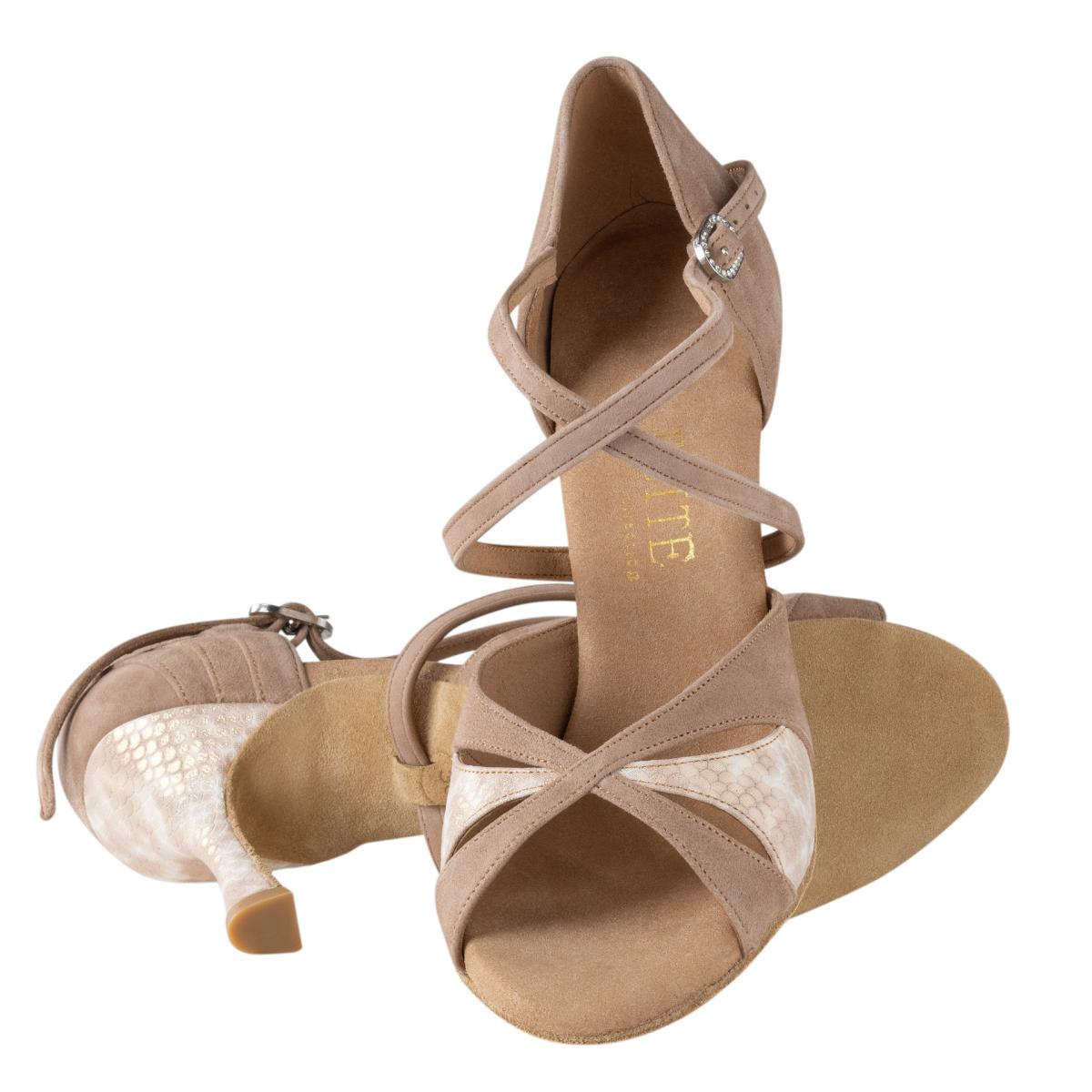 Rummos Damen Tanzschuhe Elite Paloma 027/093 - Material: Nubuck/Leder - Farbe: Hellbraun/Beige - Weite: Normal - Absatz: 70R Flare - Größe: EUR 37