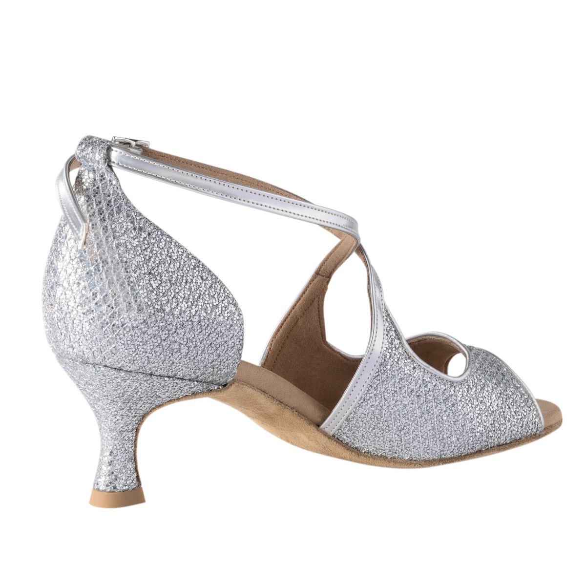 Rummos Damen Tanzschuhe R545 GT9-009 - Material: Leder/GlitterLux - Farbe: Silber - Weite: Normal - Absatz: 50R Flare - Größe: EUR 33,5