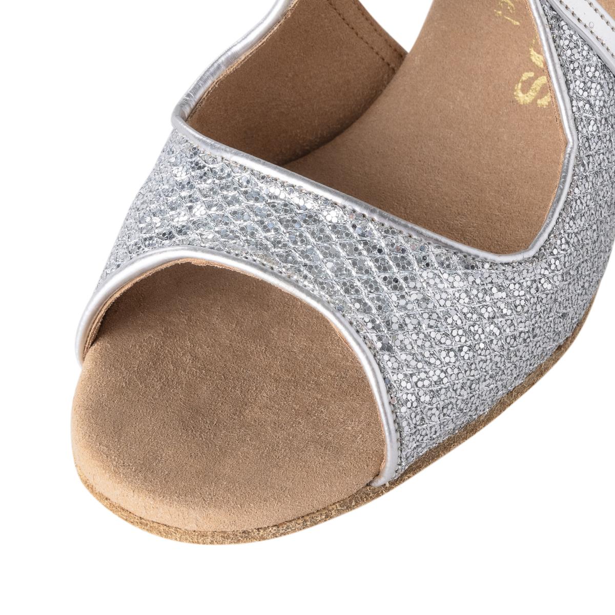 Rummos Damen Tanzschuhe R545 GT9-009 - Material: Leder/GlitterLux - Farbe: Silber - Weite: Normal - Absatz: 50R Flare - Größe: EUR 33