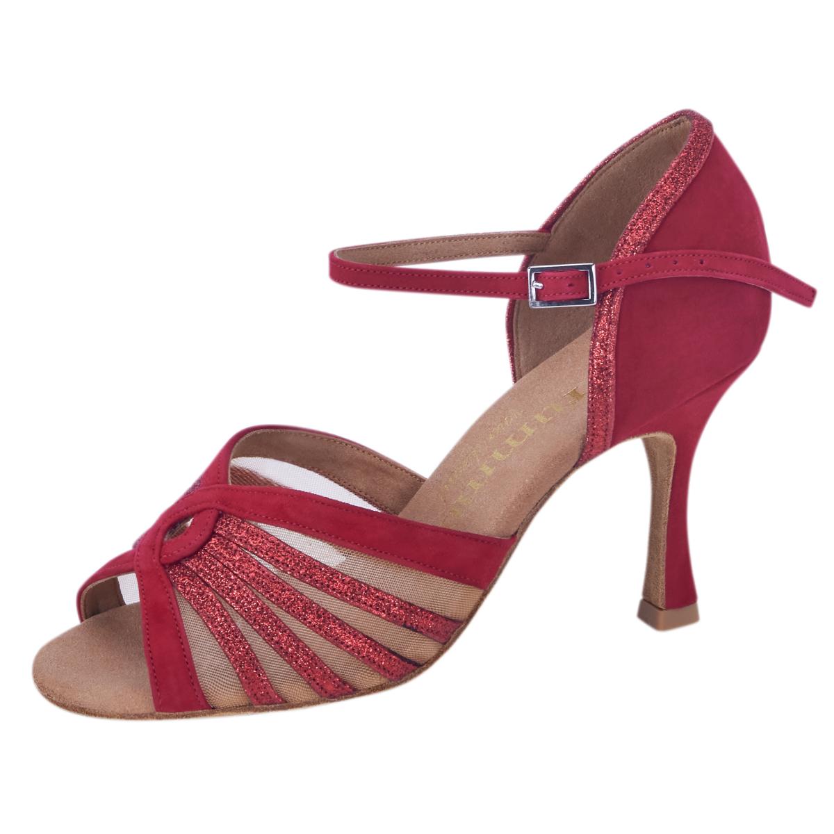 Rummos Damen Tanzschuhe R563 028-135 - Obermaterial: Nubuck/Glitzer - Farbe: Rot - Weite: Normal - Absatz: 70R Flare - Größe: EUR 33