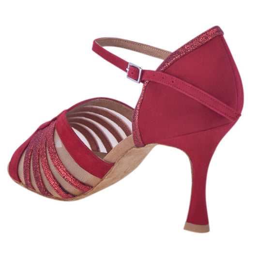 Rummos Damen Tanzschuhe R563 028-135 - Obermaterial: Nubuck/Glitzer - Farbe: Rot - Weite: Normal - Absatz: 70R Flare - Größe: EUR 42