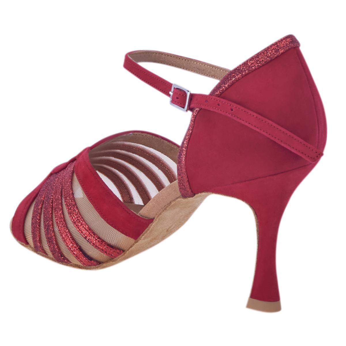 Rummos Damen Tanzschuhe R563 028-135 - Obermaterial: Nubuck/Glitzer - Farbe: Rot - Weite: Normal - Absatz: 70R Flare - Größe: EUR 40,5