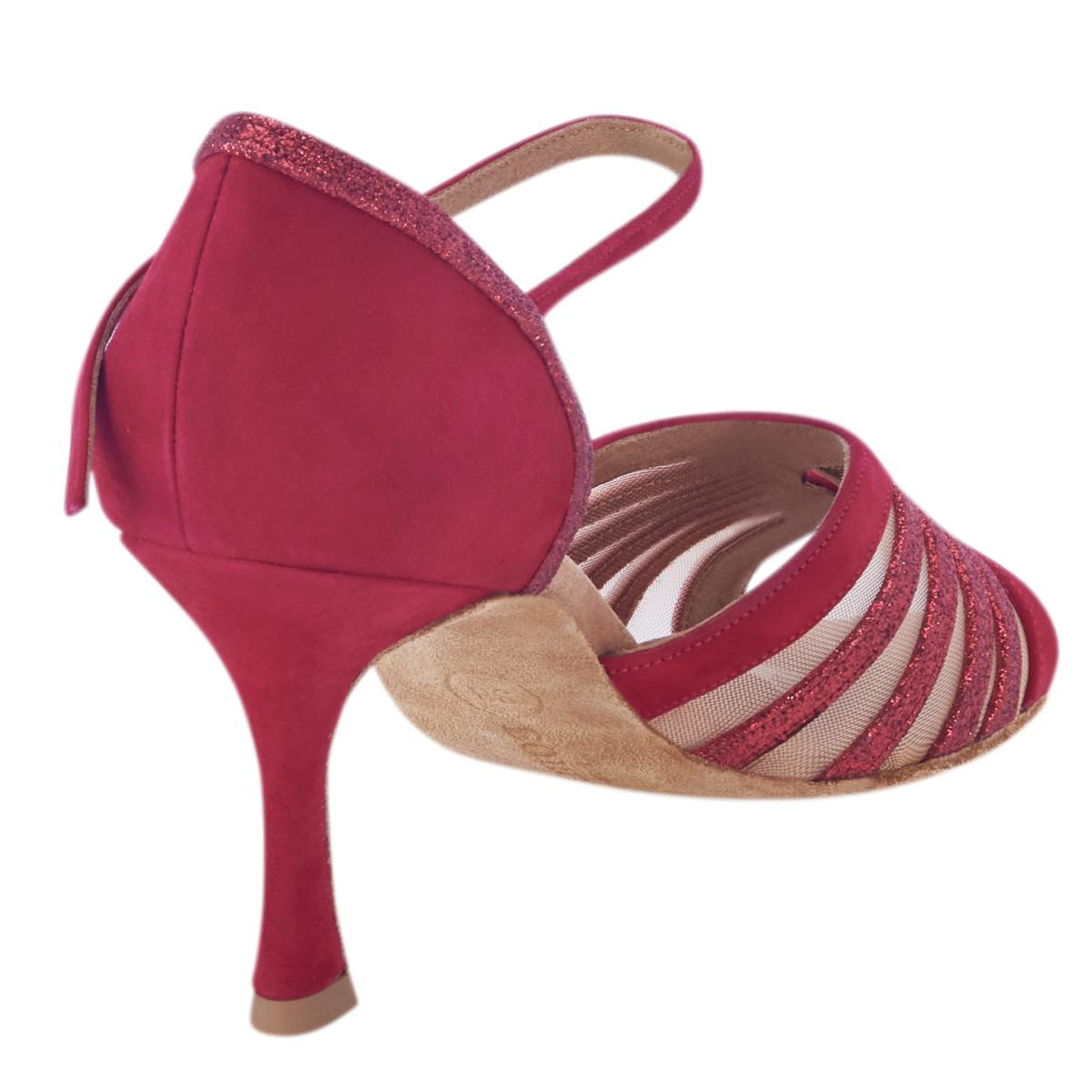 Rummos Damen Tanzschuhe R563 028-135 - Obermaterial: Nubuck/Glitzer - Farbe: Rot - Weite: Normal - Absatz: 70R Flare - Größe: EUR 35,5
