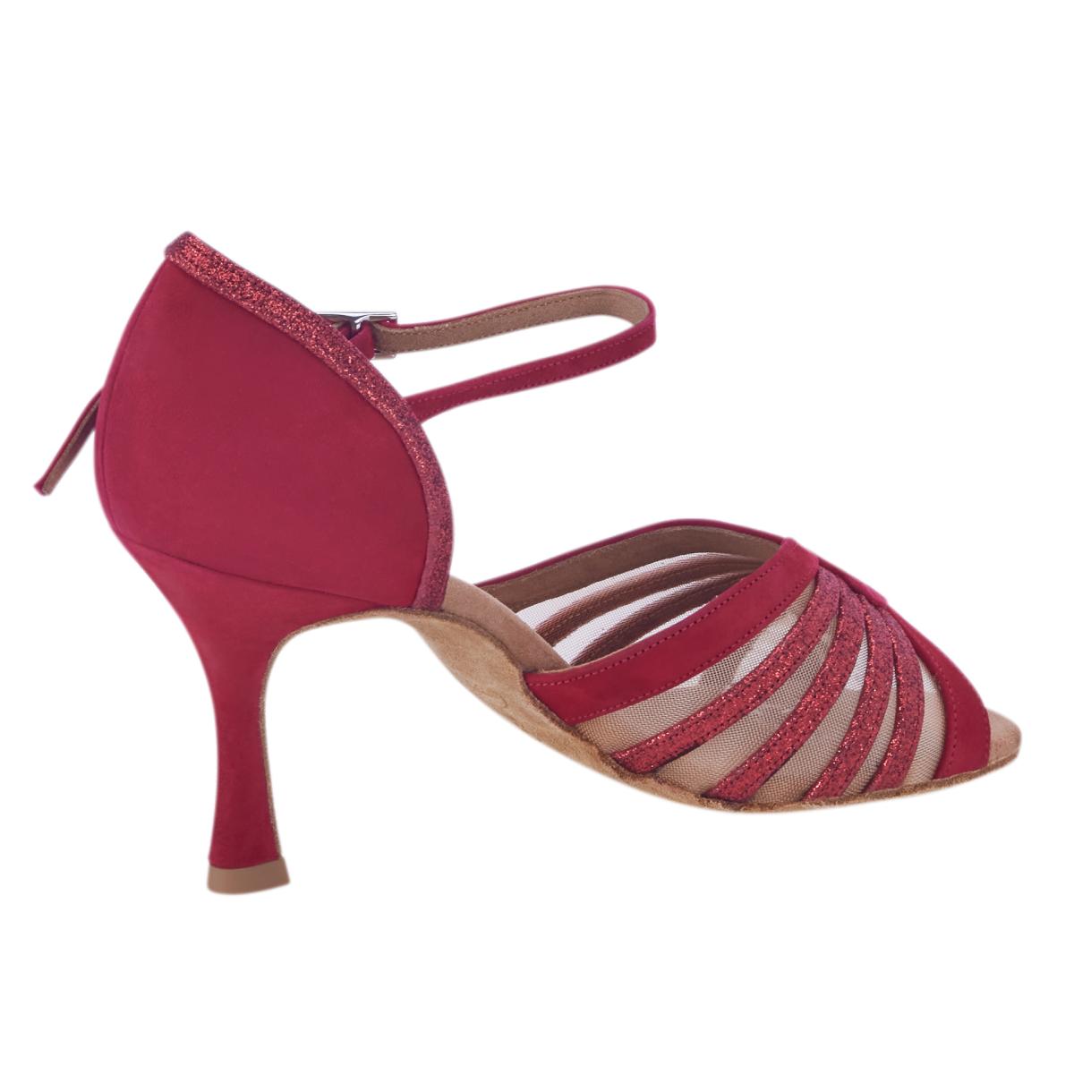 Rummos Damen Tanzschuhe R563 028-135 - Obermaterial: Nubuck/Glitzer - Farbe: Rot - Weite: Normal - Absatz: 70R Flare - Größe: EUR 38,5