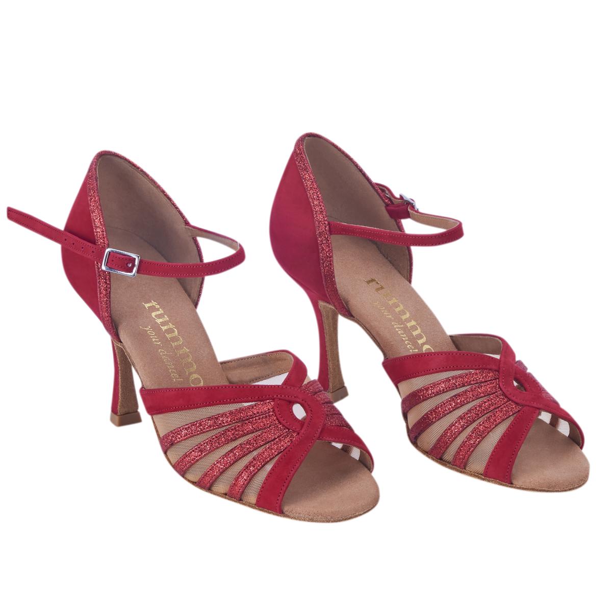 Rummos Damen Tanzschuhe R563 028-135 - Obermaterial: Nubuck/Glitzer - Farbe: Rot - Weite: Normal - Absatz: 70R Flare - Größe: EUR 34