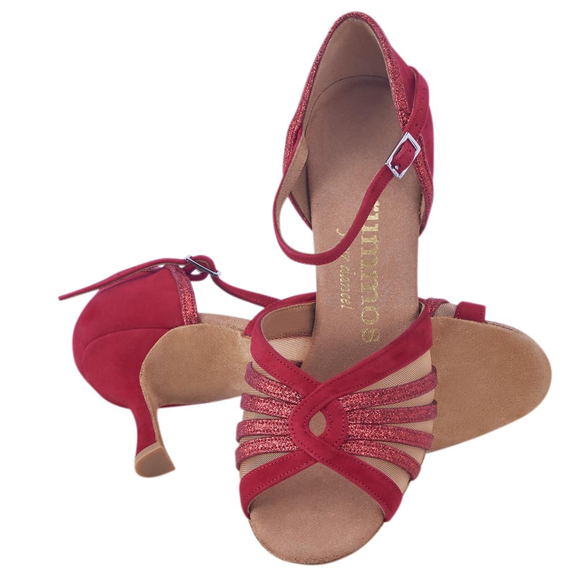 Rummos Damen Tanzschuhe R563 028-135 - Obermaterial: Nubuck/Glitzer - Farbe: Rot - Weite: Normal - Absatz: 70R Flare - Größe: EUR 34