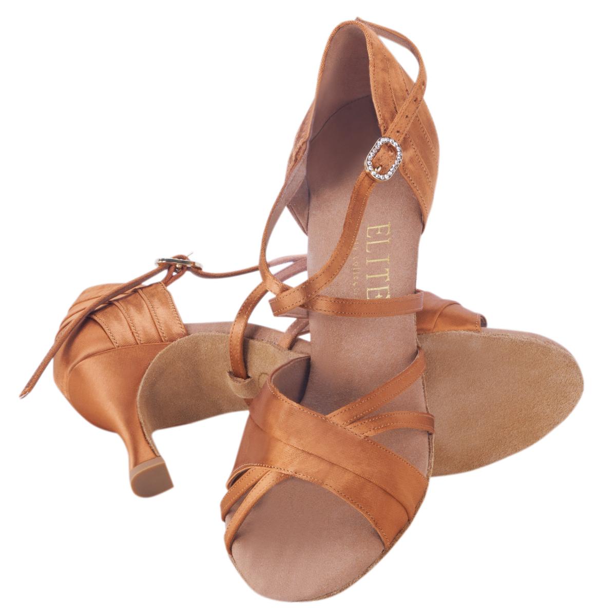 Rummos Damen Tanzschuhe Elite Athena 048 - Obermaterial: Satin - Farbe: Dark Tan - Weite: Normal - Absatz: 60R Flare - Größe: EUR 40,5