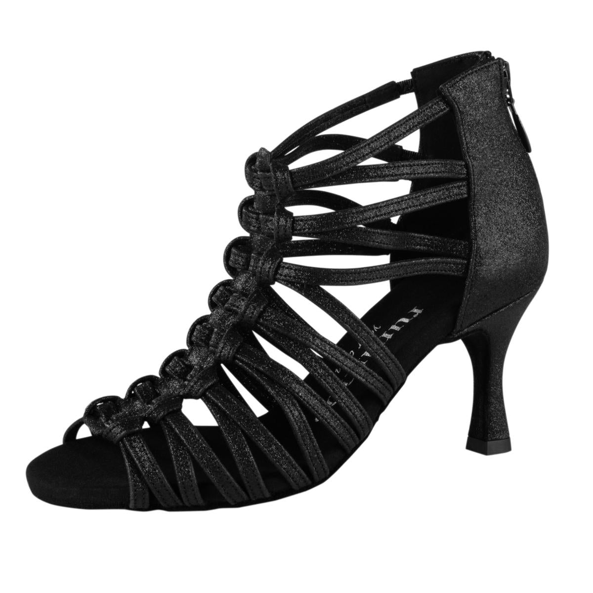 Rummos Damen Tanzschuhe Bachata 01 131 - Material: Glitzer - Farbe: Schwarz - Weite: Normal - Absatz: 60R Flare - Größe: EUR 37