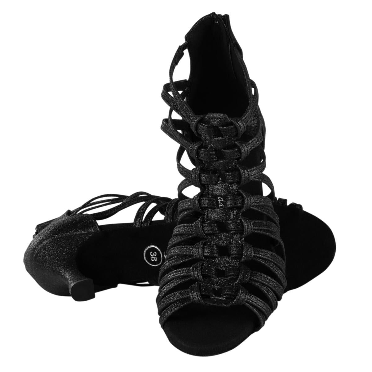 Rummos Damen Tanzschuhe Bachata 01 131 - Material: Glitzer - Farbe: Schwarz - Weite: Normal - Absatz: 60R Flare - Größe: EUR 42