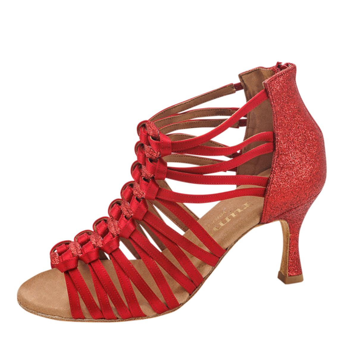 Rummos Damen Tanzschuhe Bachata 01 049-135 - Obermaterial: Satin - Farbe: Rot - Weite: Normal - Absatz: 60R Flare - Größe: EUR 38