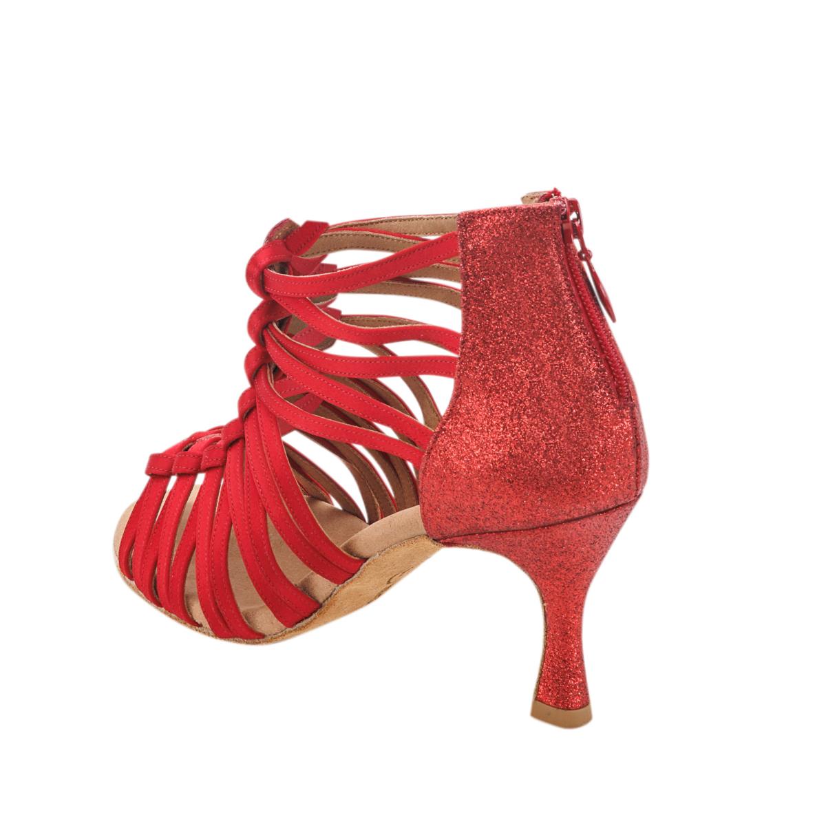 Rummos Damen Tanzschuhe Bachata 01 049-135 - Obermaterial: Satin - Farbe: Rot - Weite: Normal - Absatz: 60R Flare - Größe: EUR 39