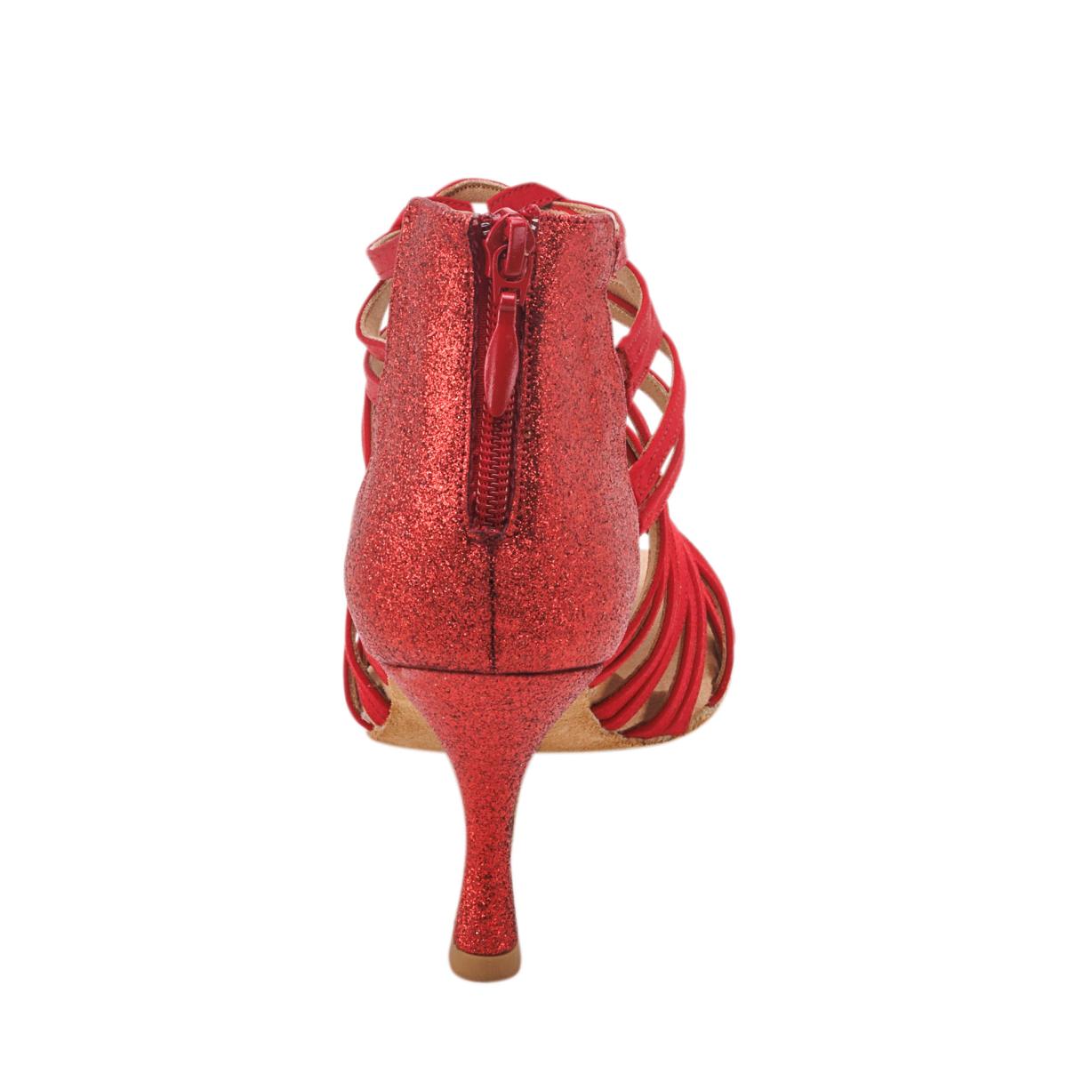 Rummos Damen Tanzschuhe Bachata 01 049-135 - Obermaterial: Satin - Farbe: Rot - Weite: Normal - Absatz: 60R Flare - Größe: EUR 34,5