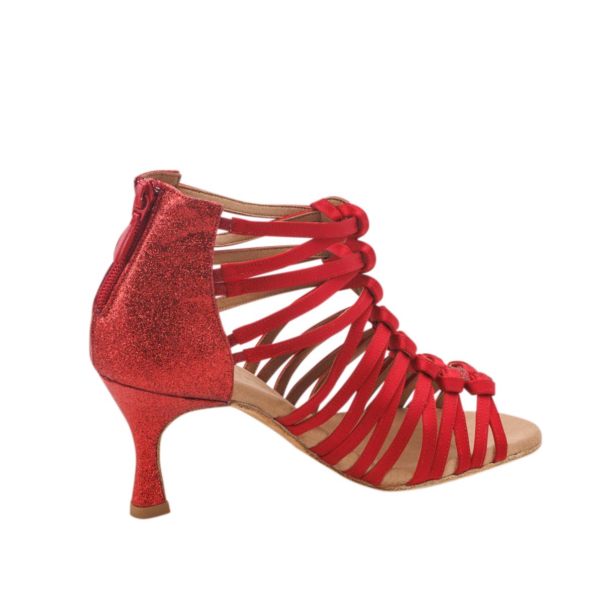 Rummos Damen Tanzschuhe Bachata 01 049-135 - Obermaterial: Satin - Farbe: Rot - Weite: Normal - Absatz: 60R Flare - Größe: EUR 34,5