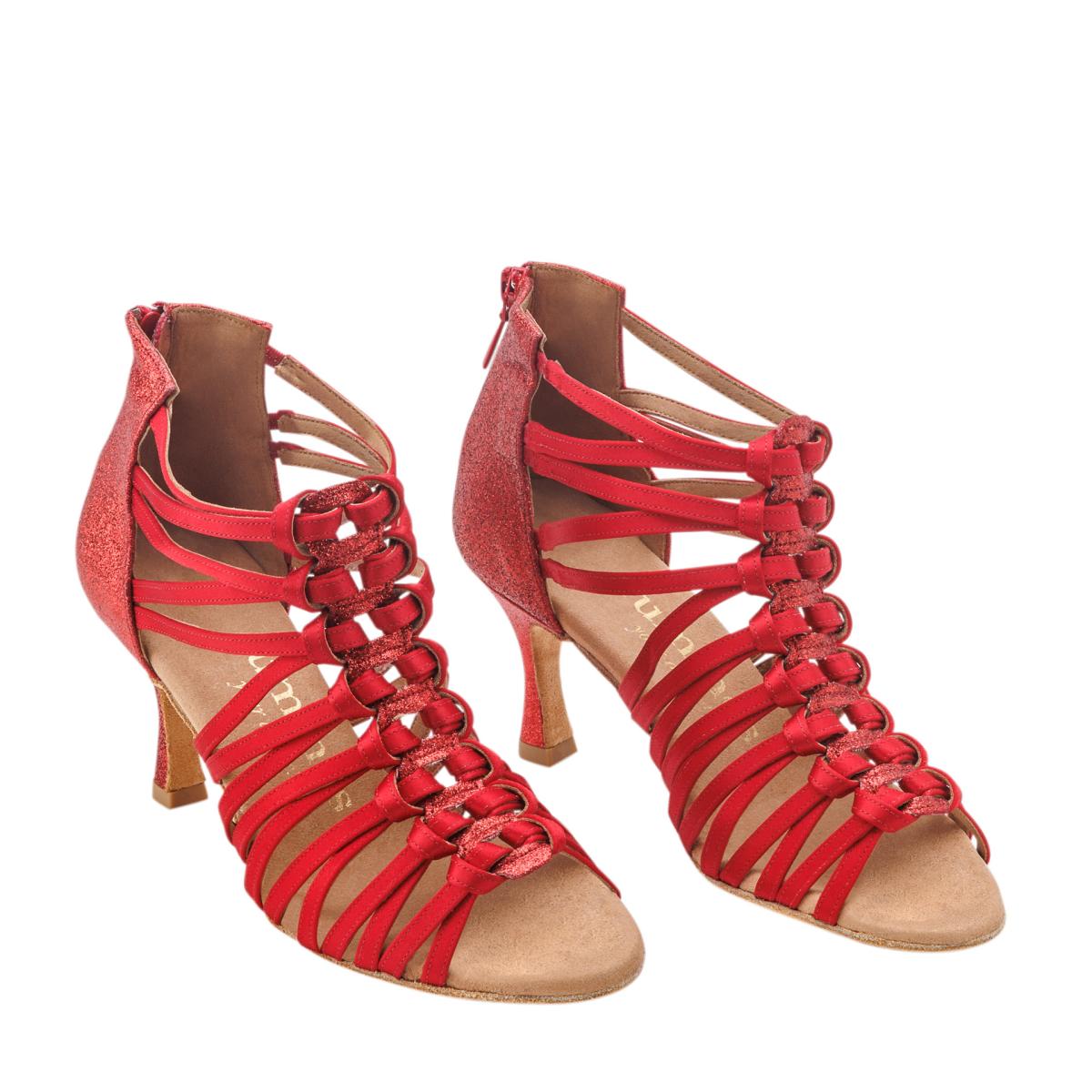 Rummos Damen Tanzschuhe Bachata 01 049-135 - Obermaterial: Satin - Farbe: Rot - Weite: Normal - Absatz: 60R Flare - Größe: EUR 39