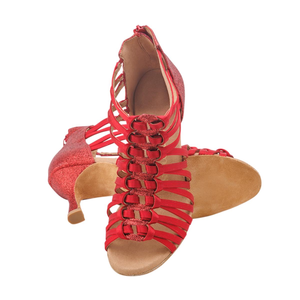 Rummos Damen Tanzschuhe Bachata 01 049-135 - Obermaterial: Satin - Farbe: Rot - Weite: Normal - Absatz: 60R Flare - Größe: EUR 40