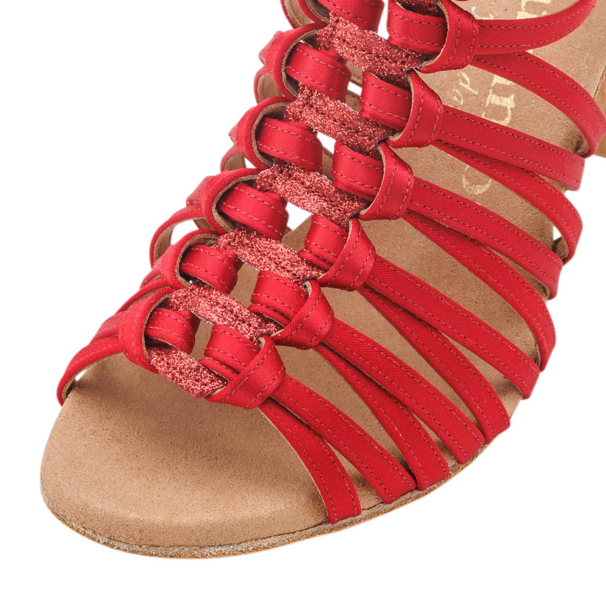 Rummos Damen Tanzschuhe Bachata 01 049-135 - Obermaterial: Satin - Farbe: Rot - Weite: Normal - Absatz: 60R Flare - Größe: EUR 39