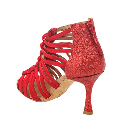Rummos Damen Tanzschuhe Bachata 01 049-135 - Obermaterial: Satin - Farbe: Rot - Weite: Normal - Absatz: 70R Flare - Größe: EUR 42
