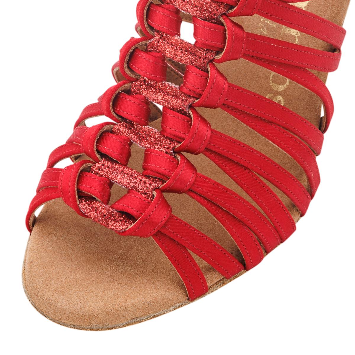 Rummos Damen Tanzschuhe Bachata 01 049-135 - Obermaterial: Satin - Farbe: Rot - Weite: Normal - Absatz: 70R Flare - Größe: EUR 38