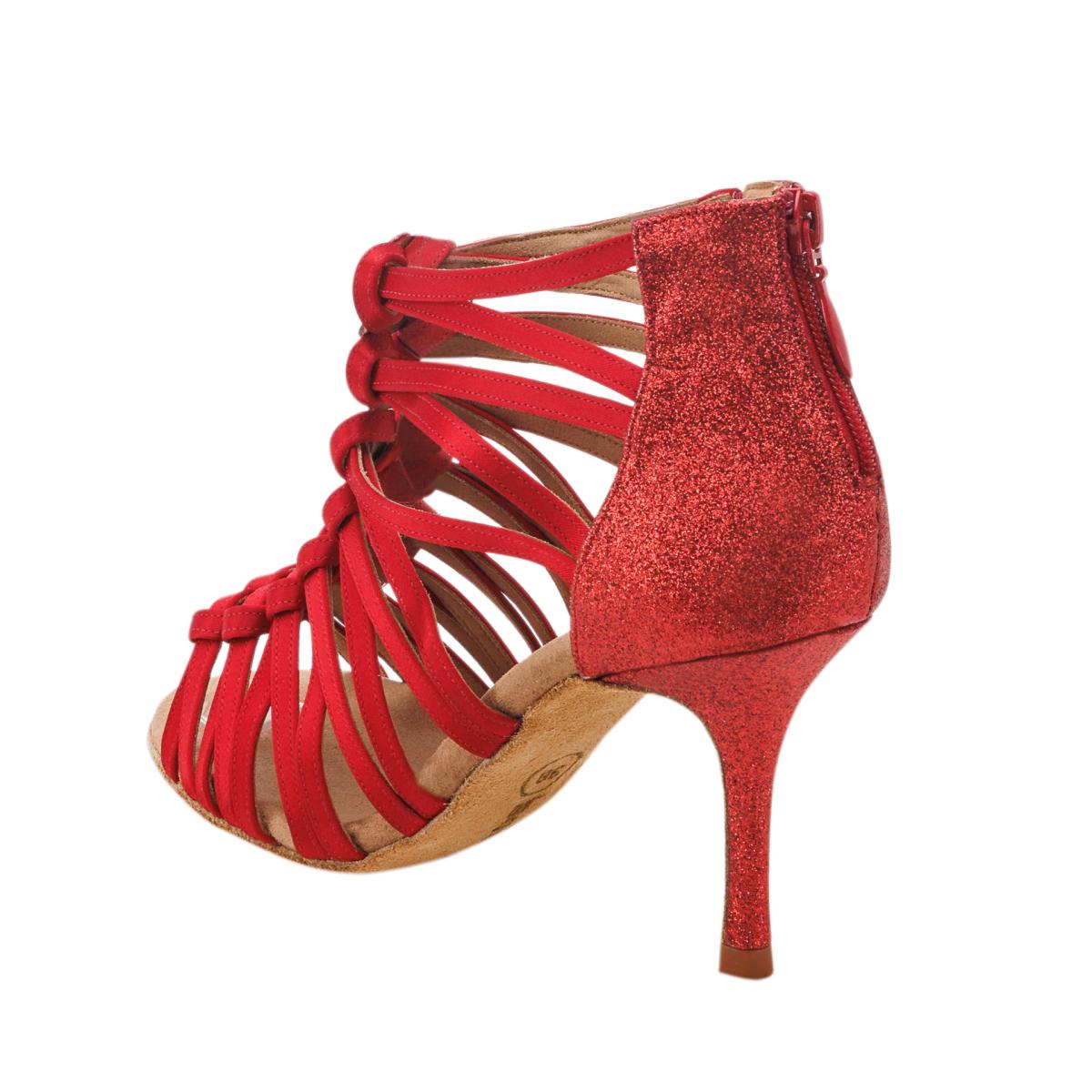 Rummos Damen Tanzschuhe Bachata 01 049-135 - Obermaterial: Satin - Farbe: Rot - Weite: Normal - Absatz: 80E Stiletto - Größe: EUR 35,5