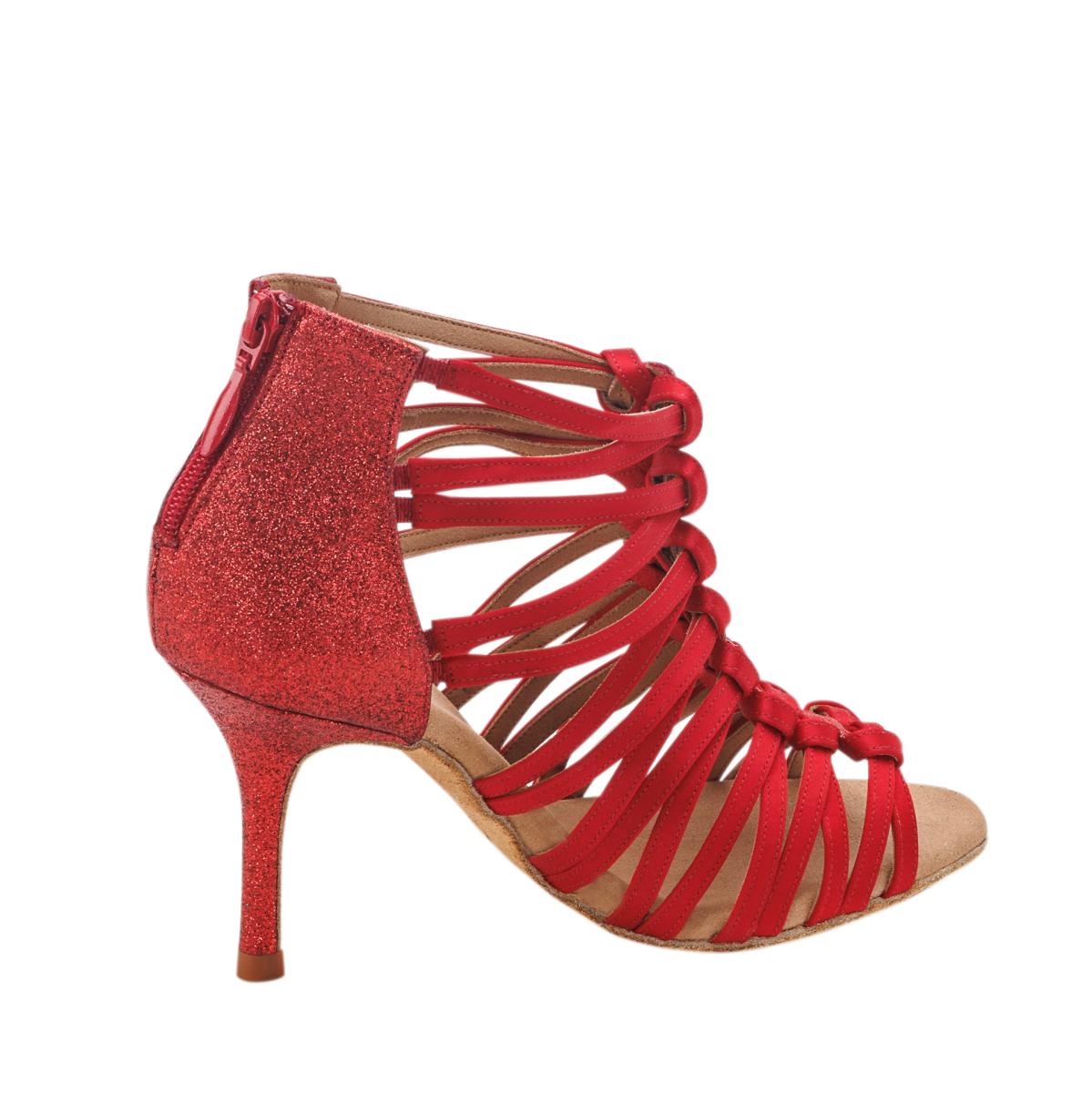 Rummos Damen Tanzschuhe Bachata 01 049-135 - Obermaterial: Satin - Farbe: Rot - Weite: Normal - Absatz: 80E Stiletto - Größe: EUR 37