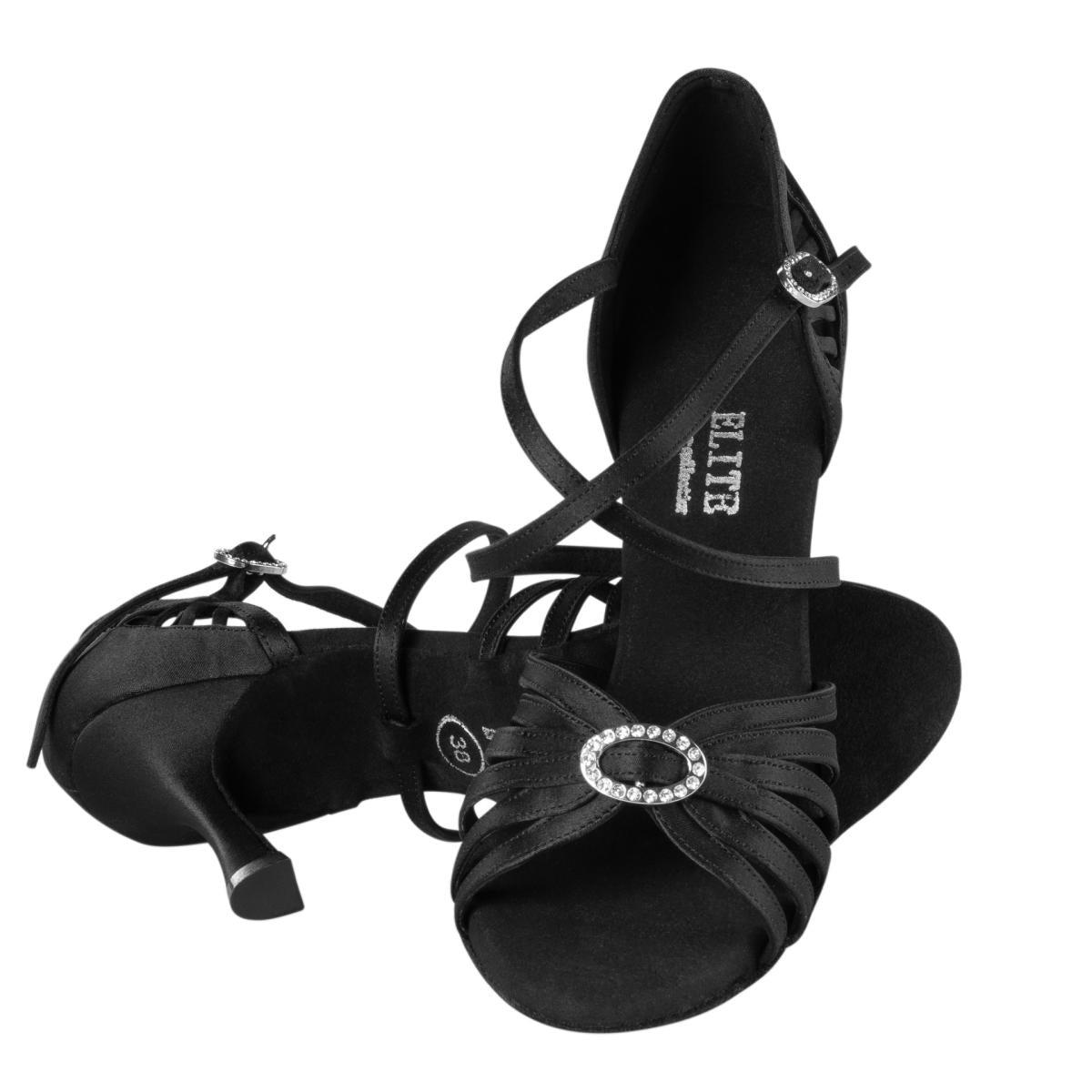 Rummos Damen Tanzschuhe Elite Celine 041 - Material: Satin - Farbe: Schwarz - Weite: Normal - Absatz: 70R Flare - Größe: EUR 38,5
