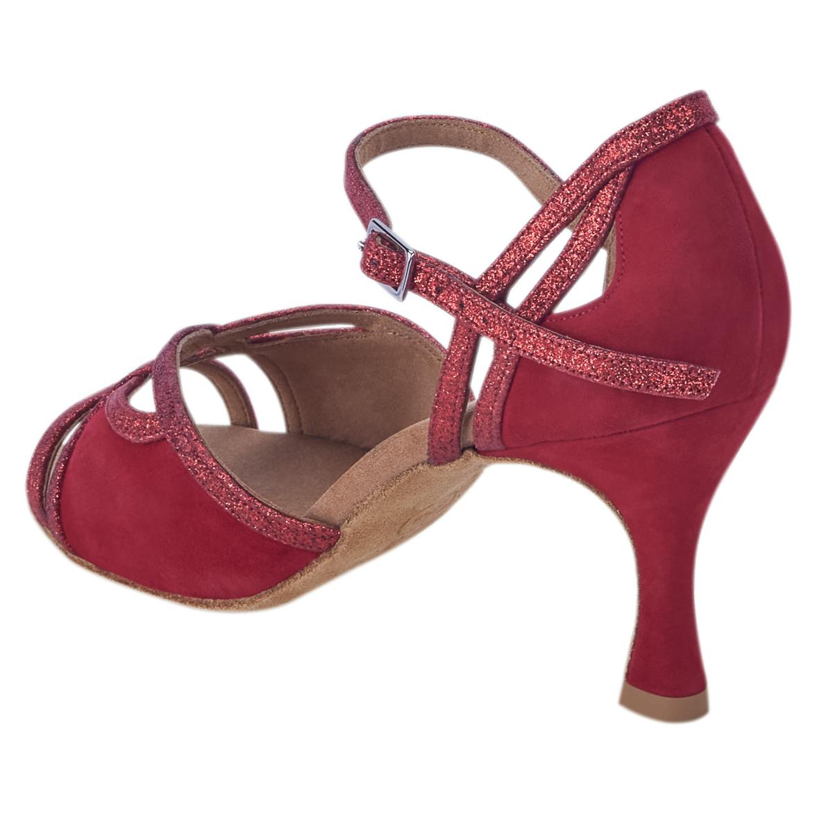 Rummos Damen Tanzschuhe Claire 135-028 - Obermaterial: Glitter/Nubuck - Farbe: Rot - Weite: Normal - Absatz: 60R Flare - Größe: EUR 38,5