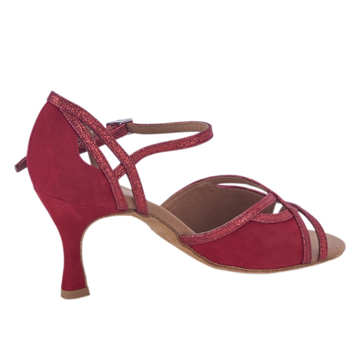 Rummos Damen Tanzschuhe Claire 135-028 - Obermaterial: Glitter/Nubuck - Farbe: Rot - Weite: Normal - Absatz: 60R Flare - Größe: EUR 40