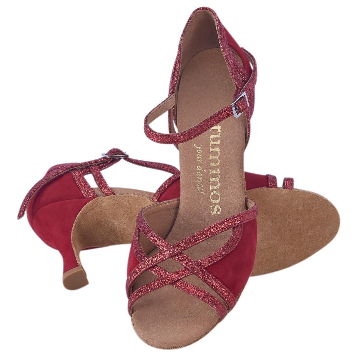 Rummos Damen Tanzschuhe Claire 135-028 - Obermaterial: Glitter/Nubuck - Farbe: Rot - Weite: Normal - Absatz: 60R Flare - Größe: EUR 34