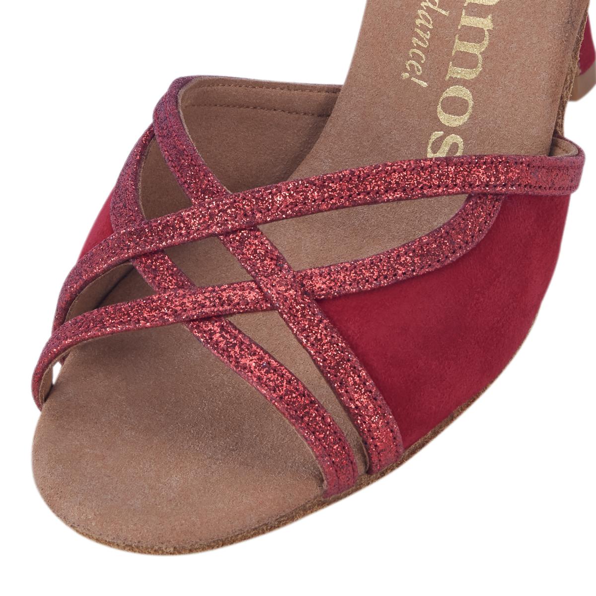 Rummos Damen Tanzschuhe Claire 135-028 - Obermaterial: Glitter/Nubuck - Farbe: Rot - Weite: Normal - Absatz: 60R Flare - Größe: EUR 38