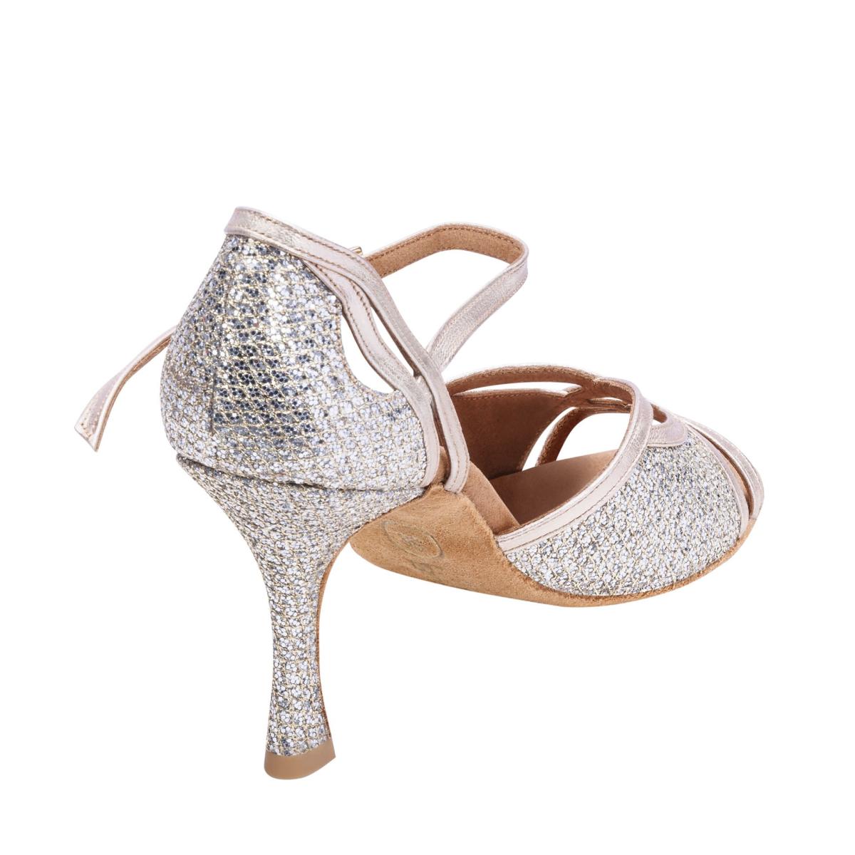 Rummos Damen Tanzschuhe Claire GT8-147 - Obermaterial: GlitterLux/Leder - Farbe: Platin - Weite: Normal - Absatz: 70R Flare - Größe: EUR 41