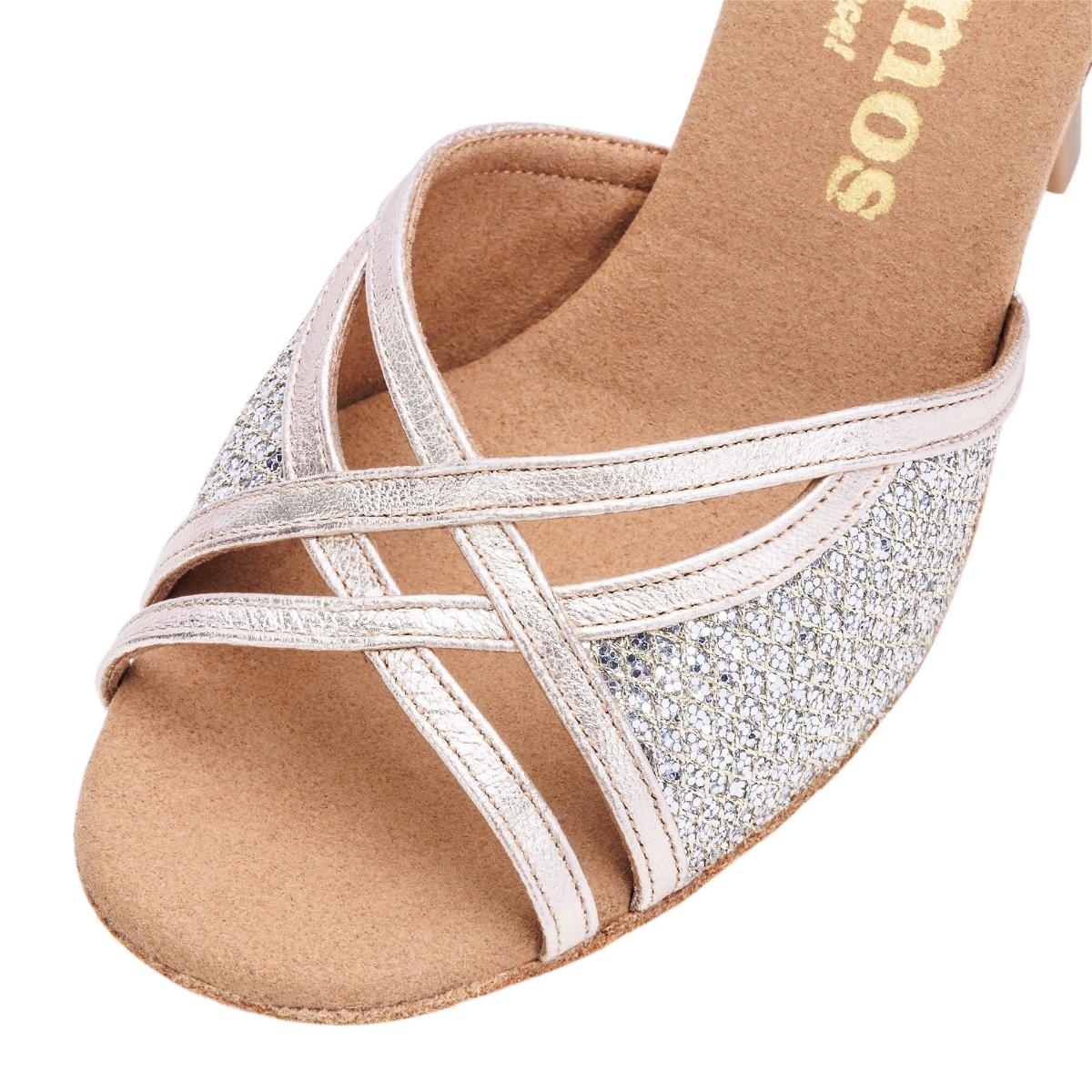 Rummos Damen Tanzschuhe Claire GT8-147 - Obermaterial: GlitterLux/Leder - Farbe: Platin - Weite: Normal - Absatz: 70R Flare - Größe: EUR 38,5
