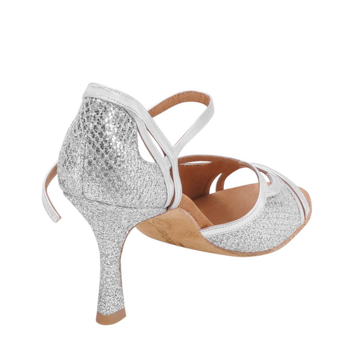 Rummos Damen Tanzschuhe Claire GT9-009 - Obermaterial: GlitterLux/Leder - Farbe: Silber - Weite: Normal - Absatz: 70R Flare - Größe: EUR 34