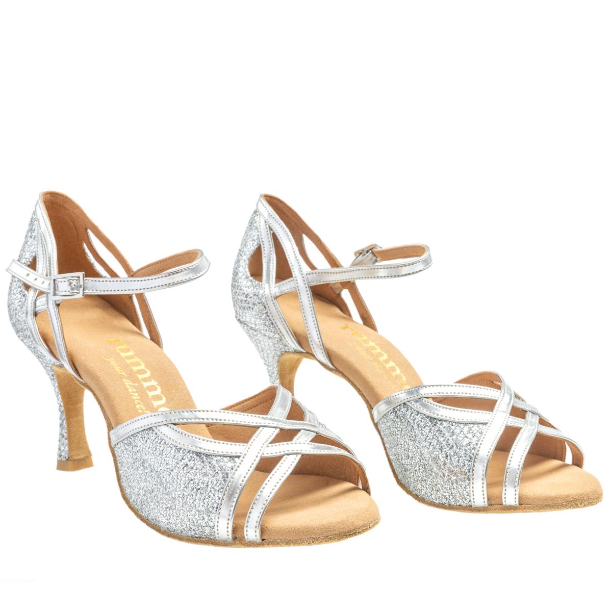 Rummos Damen Tanzschuhe Claire 139-009 - Material: GlitterLux/Leder - Farbe: Silber - Weite: Medium (Normal) - Absatz: 60R Flare - Größe: EUR 34.5