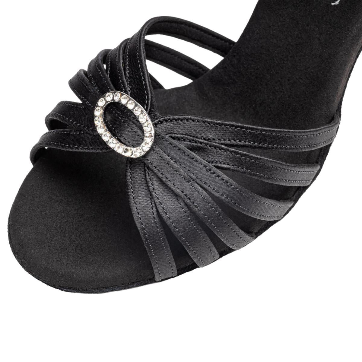 Rummos Damen Latein Tanzschuhe Elite Karina 041 mit Strass-Spange - Material: Satin - Farbe: Schwarz - Weite: Medium (Normal) - Absatz: 60R Flare - Größe: EUR 38.5