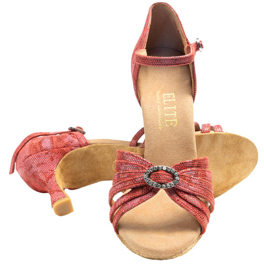 Rummos Damen Latein Tanzschuhe Elite Karina 205 mit Strass-Spange - Material: Leder - Farbe: Histrix Rot - Weite: Medium (Normal) - Absatz: 60R Flare - Größe: EUR 41