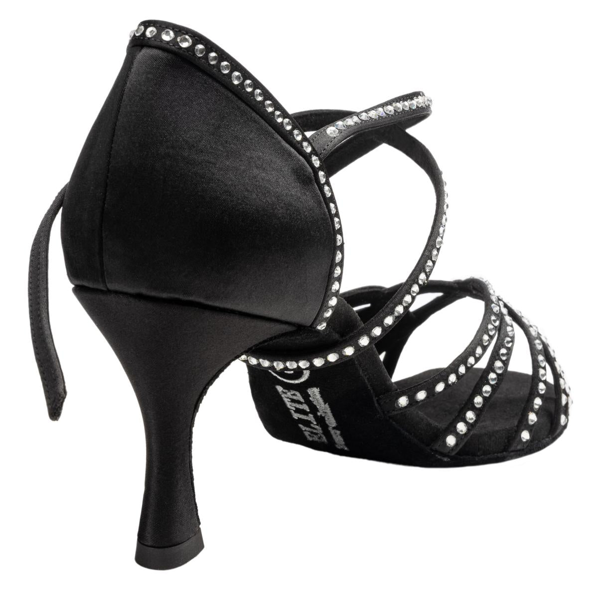 Rummos Damen Latein Tanzschuhe Elite Eris 041S mit Strass - M: Satin - C: Schwarz - W: Medium (Normal) - H: 60R Flare - Si: EUR 35,5