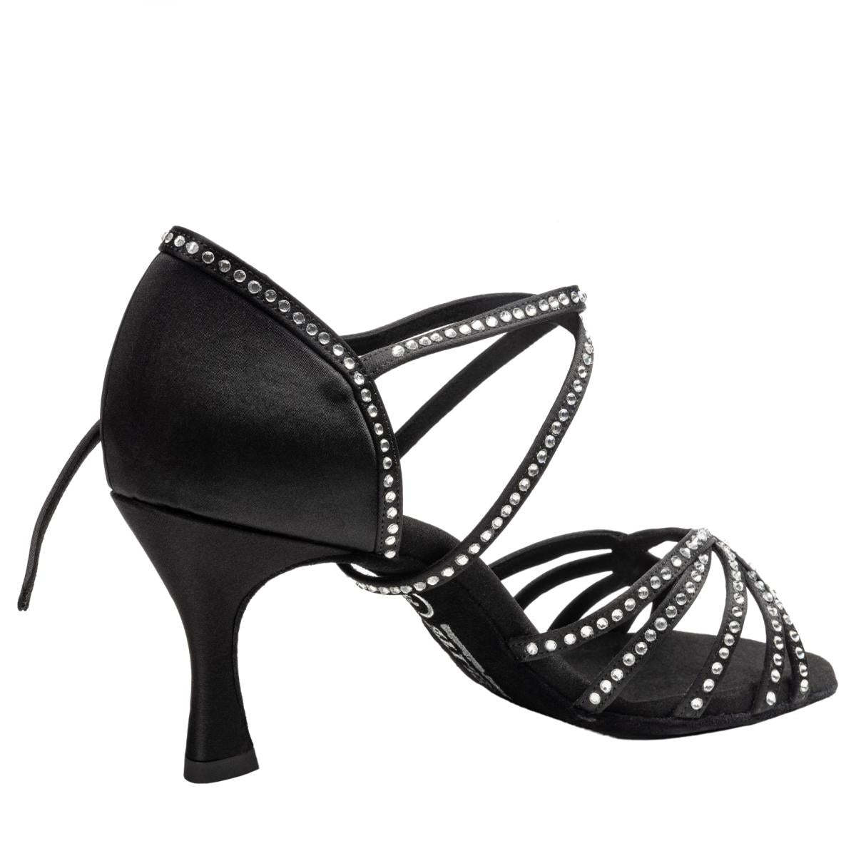 Rummos Damen Latein Tanzschuhe Elite Eris 041S mit Strass - M: Satin - C: Schwarz - W: Medium (Normal) - H: 60R Flare - Si: EUR 40