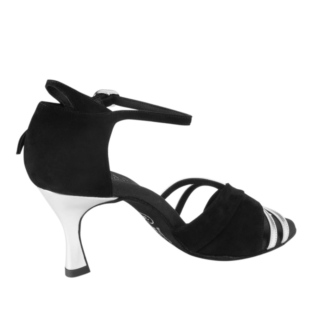 Rummos Damen Tanzschuhe Elite Athena 024/009 - Material: Nubuck/Leder - Farbe: Schwarz/Silber - Weite: Normal - Absatz: 60R Flare - Größe: EUR 38,5