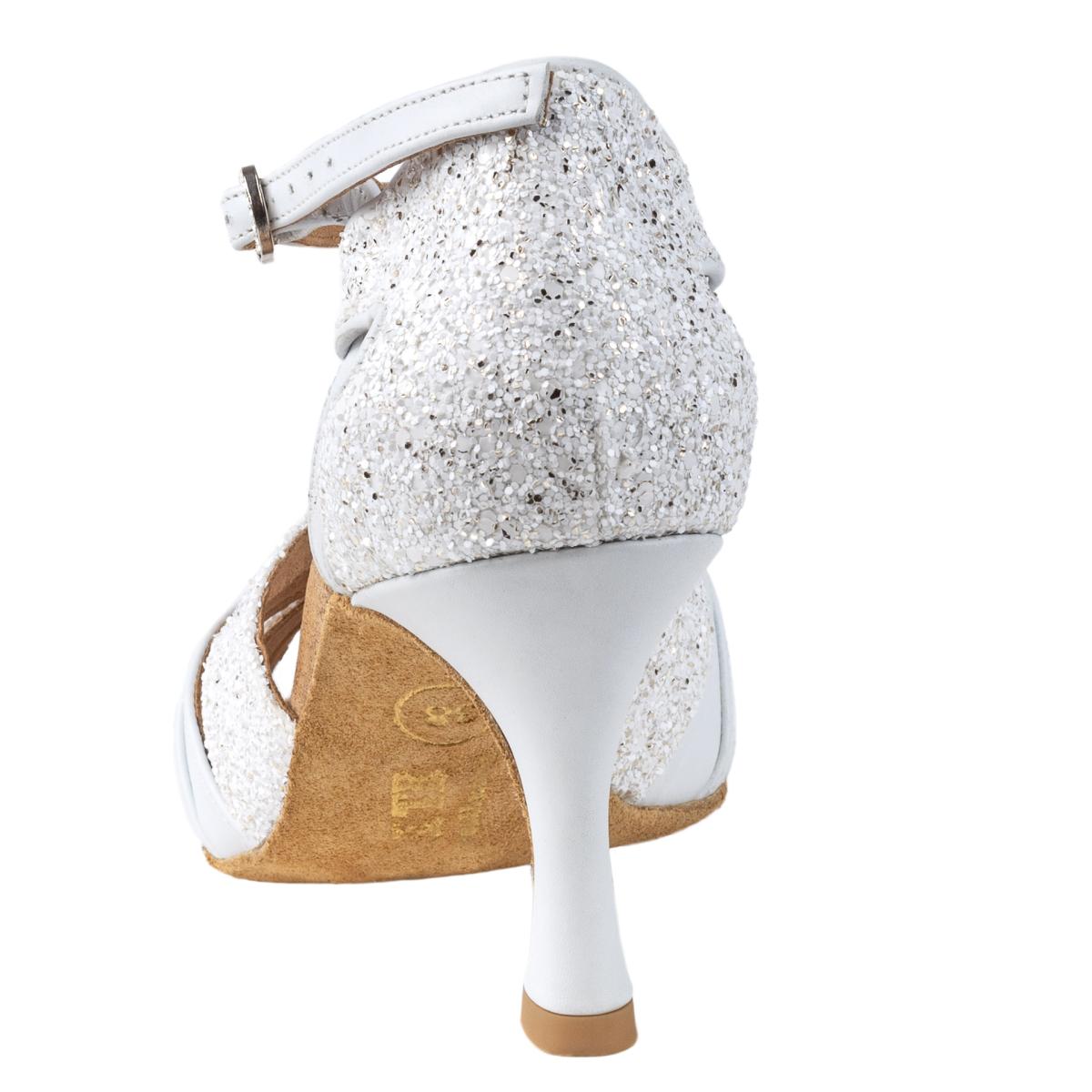Rummos Damen Latein Tanzschuhe Elite Aura 004/GS4 - M: Leder/Glitzer - C: Weiß - W: Medium (Normal) - H: 60R Flare - Si: EUR 34,5