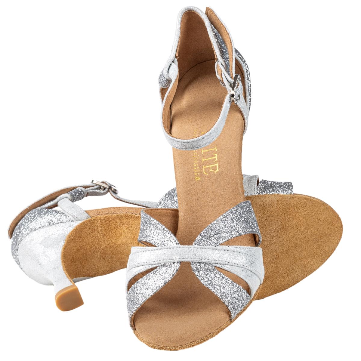 Rummos Damen Latein Tanzschuhe Elite Aura 139/169 - M: Leder/Glitzer - C: Silber - W: Medium (Normal) - H: 60R Flare - Si: EUR 35,5