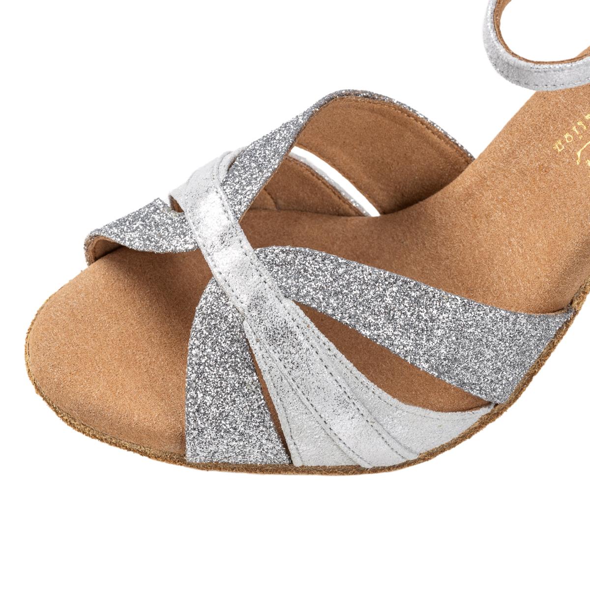Rummos Damen Latein Tanzschuhe Elite Aura 139/169 - M: Leder/Glitzer - C: Silber - W: Medium (Normal) - H: 70R Flare - Si: EUR 37