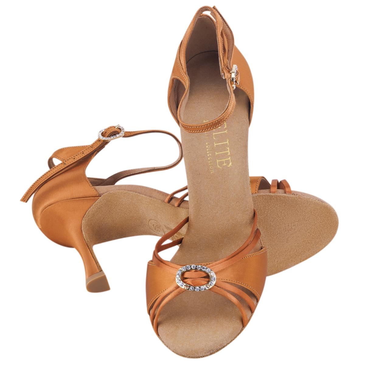 Rummos Damen Tanzschuhe Elite Bella 048 - Obermaterial: Satin - Farbe: Dark Tan - Weite: Normal - Absatz: 70R Flare - Größe: EUR 34