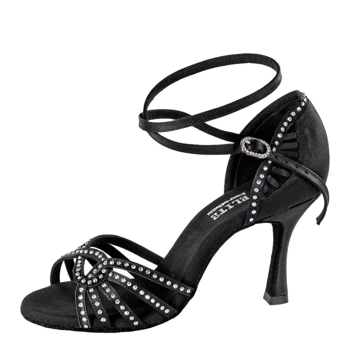 Rummos Damen Tanzschuhe Elite Eris 041S - Material: Satin mit Strass - Farbe: Schwarz - Weite: Normal - Absatz: 70R Flare - Größe: EUR 35,5