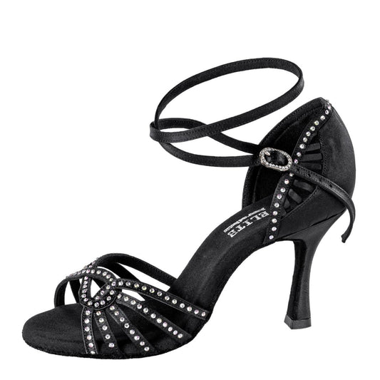 Rummos Damen Tanzschuhe Elite Eris 041S - Material: Satin mit Strass - Farbe: Schwarz - Weite: Normal - Absatz: 70R Flare - Größe: EUR 42