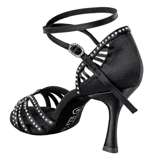 Rummos Damen Tanzschuhe Elite Eris 041S - Material: Satin mit Strass - Farbe: Schwarz - Weite: Normal - Absatz: 70R Flare - Größe: EUR 42